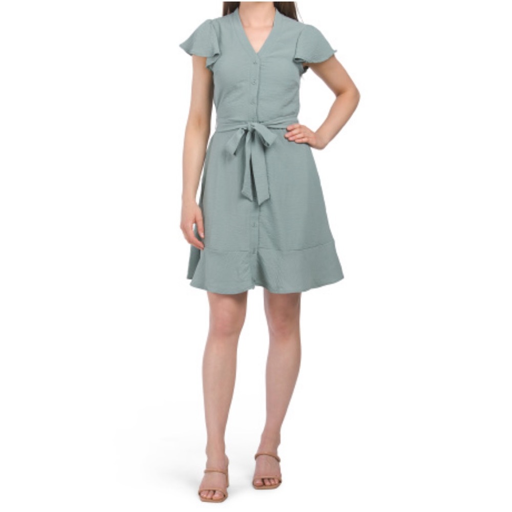 NWT Sage Green Button Down Cap Sleeve Dress